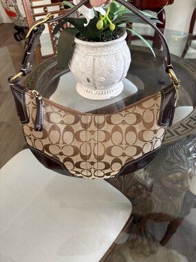 🤎🤎VINTAGE COACH Y2K SIGNATURE DEMI HOBO JACQUARD CANVAS & LEATHER BAG!🤎🤎